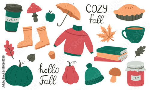 Collection of autumn elements. Vector illustration
