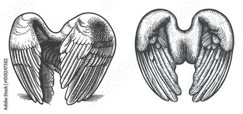 Vintage Illustration of Two Pairs of Wings in Classic Style Design