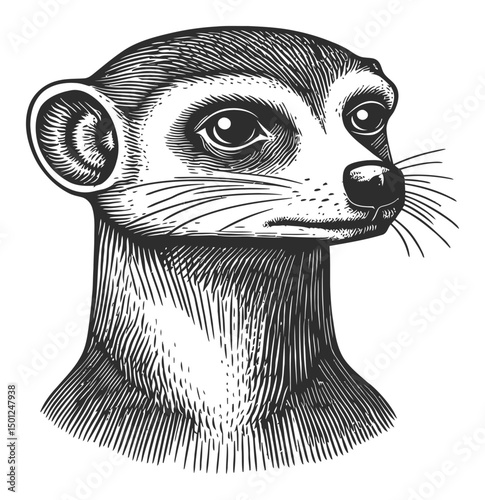 Detailed Vector Illustration of a Meerkat Head in Classic Style