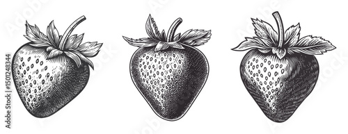 Detailed Hand-Drawn Strawberry Illustration in Vintage Vector Style