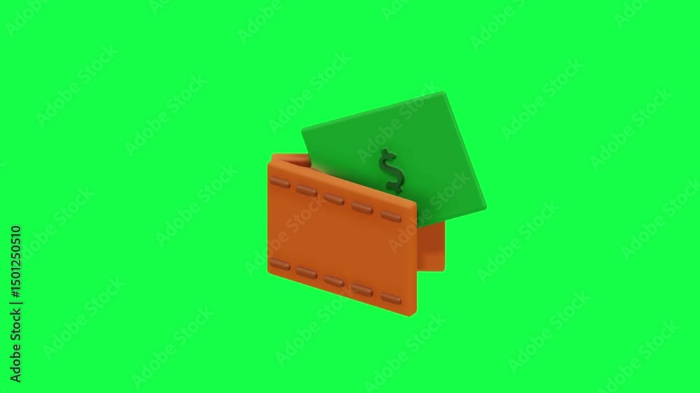 4K 3D animation of a wallet filled with dollar bills on a green screen background, ideal for finance, business, money management, savings, or investment-related projects 4K 3D animation of a wallet filled with dollar bills on a green screen background, ideal for finance, business, money management, savings, or investment-related projects
