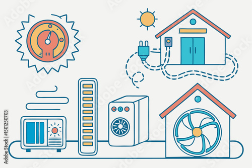 Minimalist smart home energy consumption vector illustration promoting efficiency and sustainability