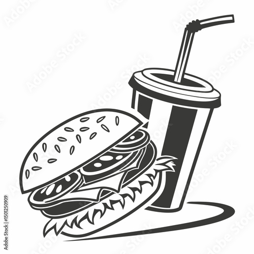 Classic burger and soda vector graphic for food and restaurant designs