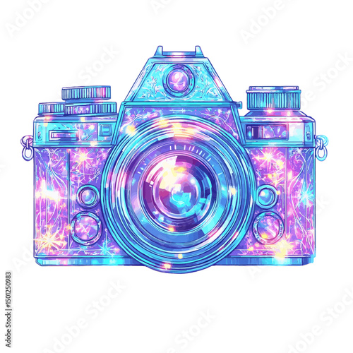 Glitter Retro Camera Vector Illustration