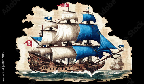 Vintage Pirate Sailing Ship Vector