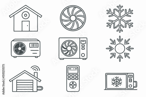 Air conditioning and home appliances vector icons in line style