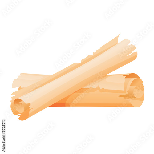 Antique parchment scrolls on a white background, highlighting their texture and historical significance as writing materials for past civilizations.