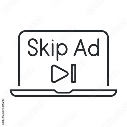 An ad skip icon on a laptop screen that suggests user engagement with digital media by allowing viewers to bypass ads while watching online videos.