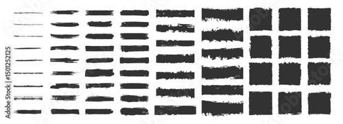 Big Vector Set of Hand Drawn Grunge Brush Strokes. Ink Paint Textures, Dirty Lines, and Text Boxes Collection Isolated on Transporent