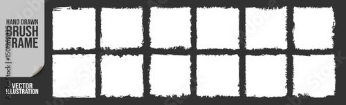 Brush strokes frame vector.  Set of grunge black paint, ink brush strokes. Set of text boxes isolated on transporent.