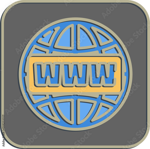 Icon domain name. Internet network elements. Icon in embossed style.