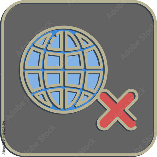 Icon no internet. Internet network elements. Icon in embossed style.