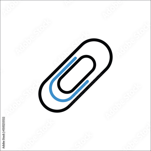Paperclip icon with blue accent symbolizing attachment, document linking, office supplies, and file management, simple flat line design isolated on white background for digital and physical office app