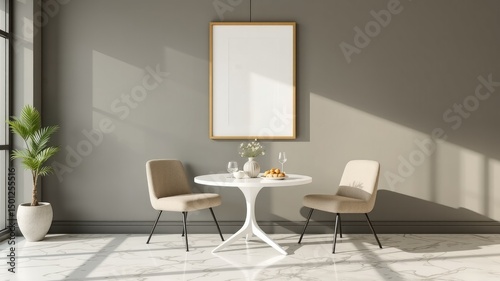 Clean and Chic Breakfast Area with Marble Floor