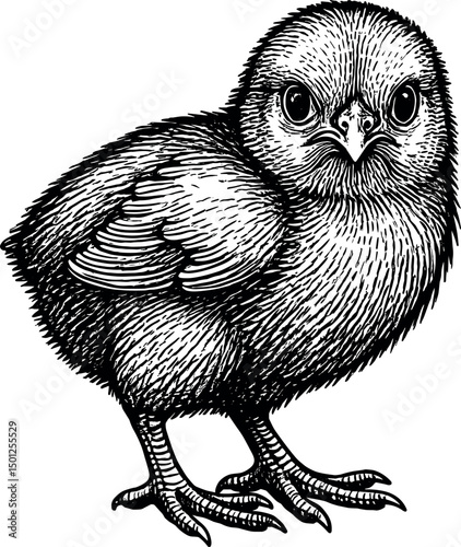 Chick full body side view facing towards the front vector black silhouette cricut print design isolated on a plain white background