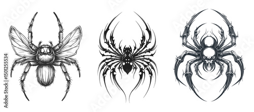 Detailed Vector Art Illustrations of Different Spider Designs