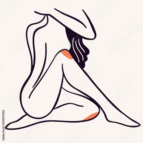 Woman Sitting Knees Bent Line Art Illustration