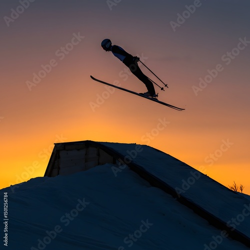 Ski Jumper at Sunset