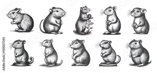Detailed Vector Illustration of Various Rodents in Distinct Poses