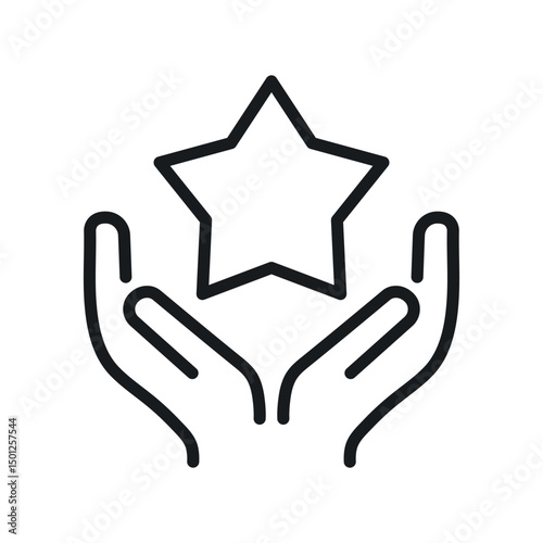 Hand holding star bonus vector outline icon