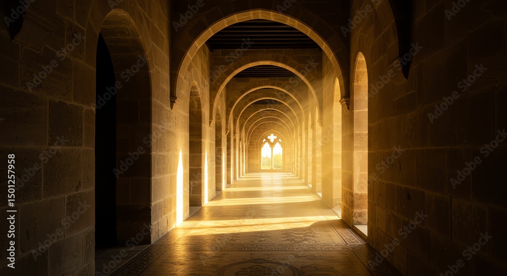 Stone Archway Hallway with Bright Light Stone Archway Hallway with Bright Light