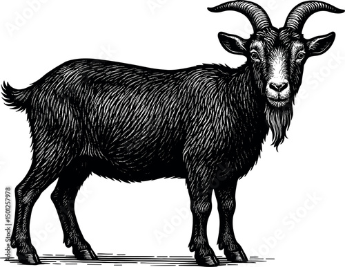 Goat standing on incline vector black silhouette cricut print design isolated on a plain white background
