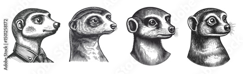 Detailed Vector Illustration of Four Meerkats in Different Styles