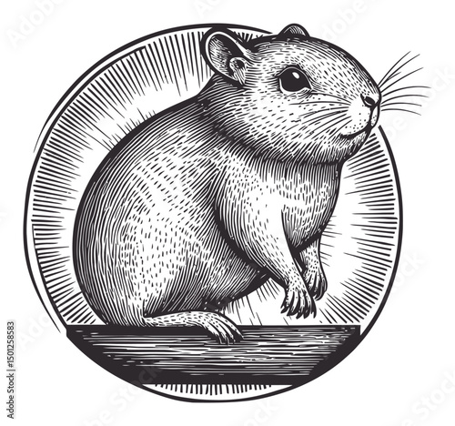 Detailed Vector Illustration of a Stylized Gerbil in Black and White
