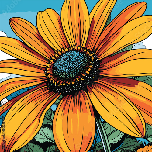sunflower vector art comic style