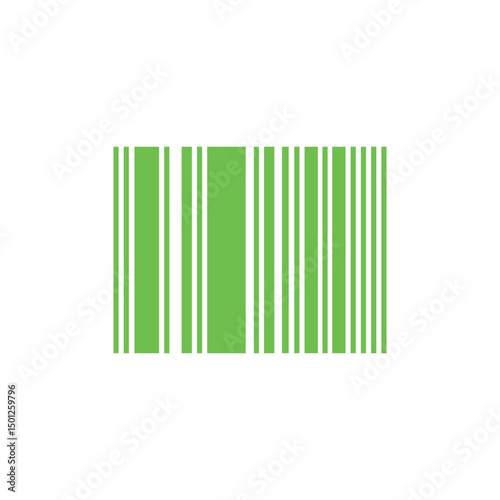 Green barcode with white vertical stripes is displayed against a white background