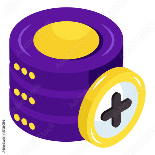 An isometric icon design of add database 