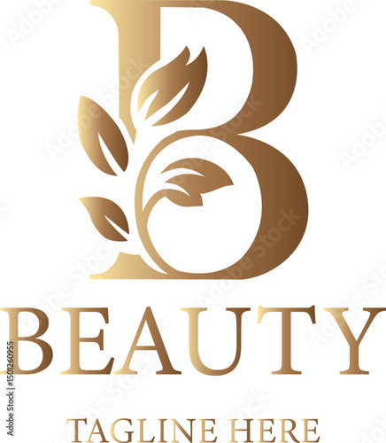 Elegant Gold Letter B Floral Beauty Logo Template
