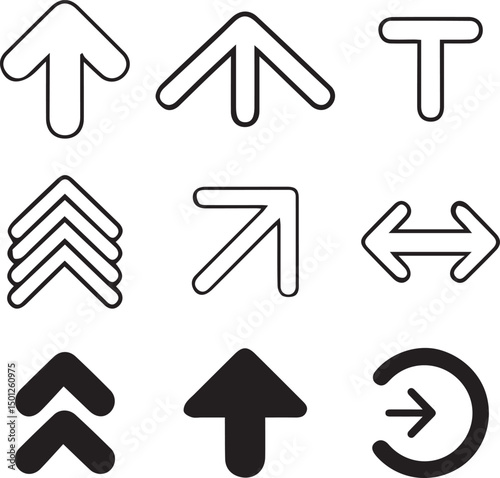 Outlined Directional Arrows & Navigation Icons – Upward, Forward, and Side Movement Symbols