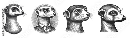 Detailed Vector Illustration of Meerkat Characters in Unique Styles