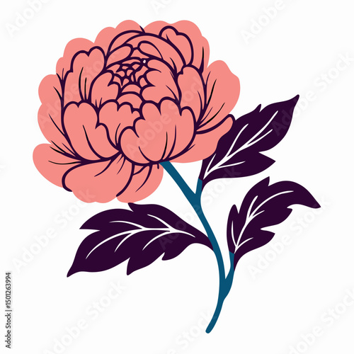 Pink Peony Flower Illustration, Floral Design Element