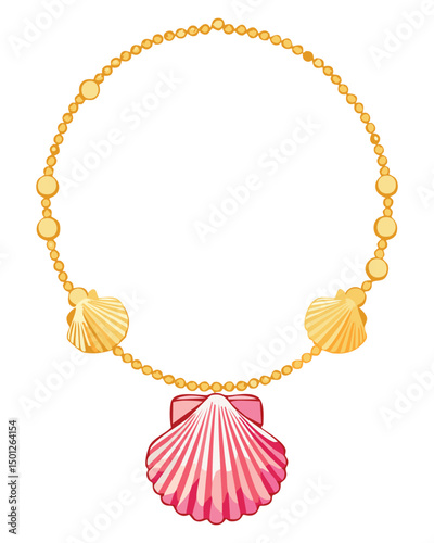 Gold Shell Necklace with Gold Beads and Shell