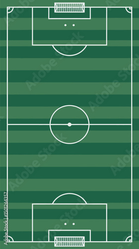 Overhead View of a Soccer Field with Striped Green Turf and White Markings