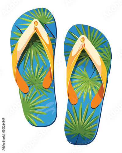Blue and Green Palm Leaf Flip-flops