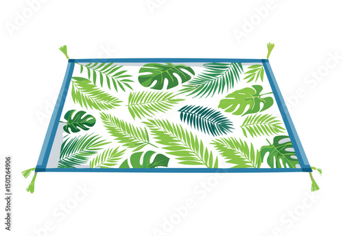 Beach Mat with Green Palm Leaves