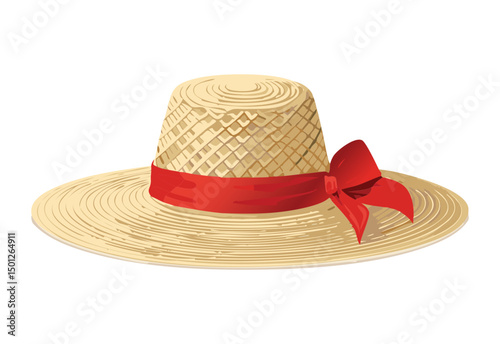 charming straw hat with delicate pink ribbon