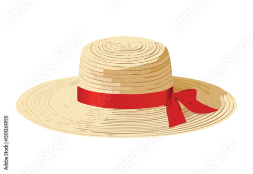 vibrant straw hat with cheerful red ribbon
