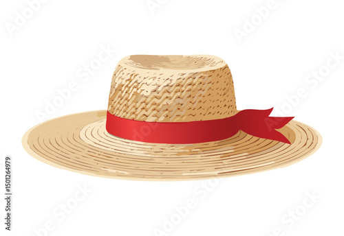 Straw Hat with Red Ribbon