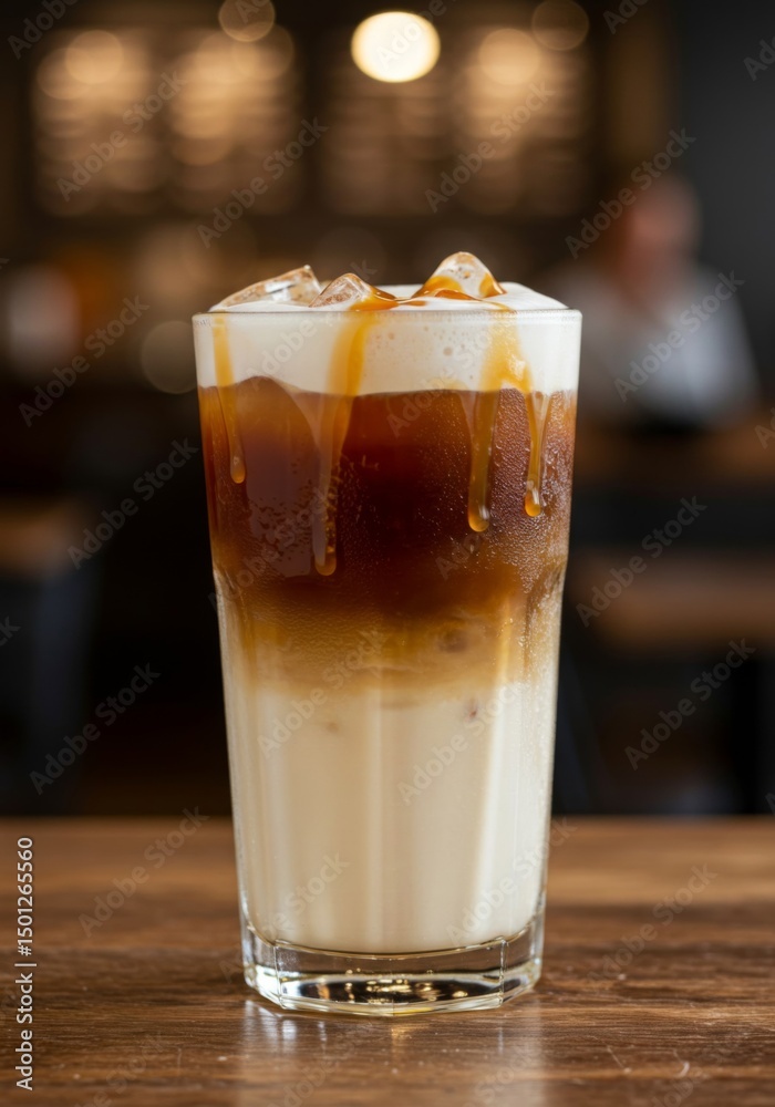 Iced Caramel Coffee with Cream in Tall Glass Iced Caramel Coffee with Cream in Tall Glass