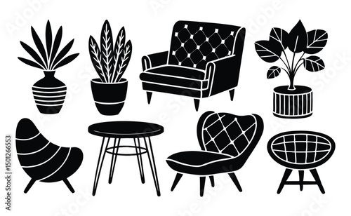 Mid century modern furniture silhouette set