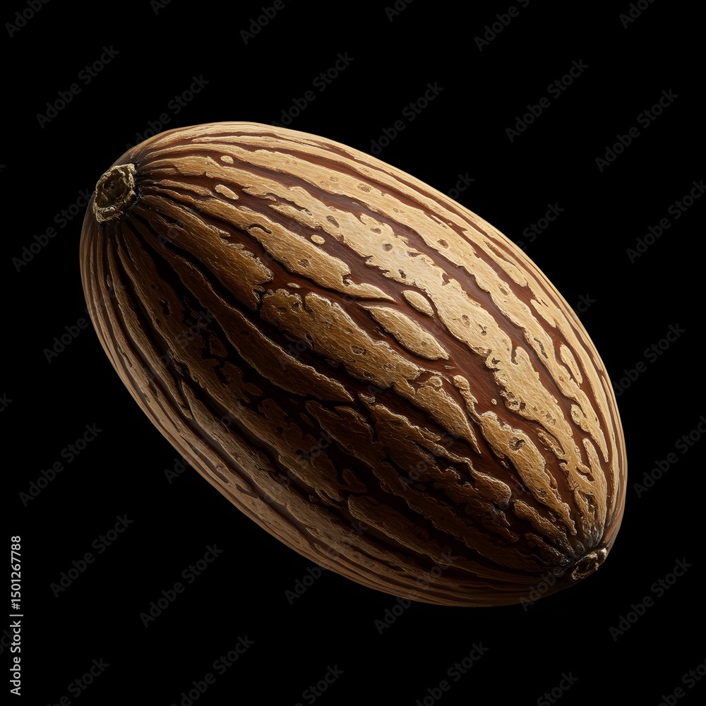 Obraz premium Nut with Striped Shell on Black Background