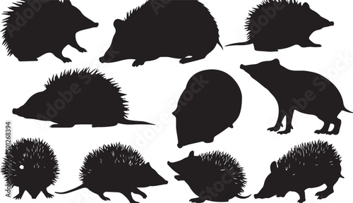Whimsical Hedgehog Silhouette in Forest - Stylized Wildlife Vector Art