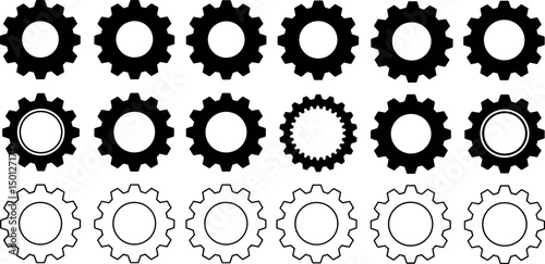 Gear setting icon set, containing Cog wheel, Gear wheel symbol, Vector illustration.