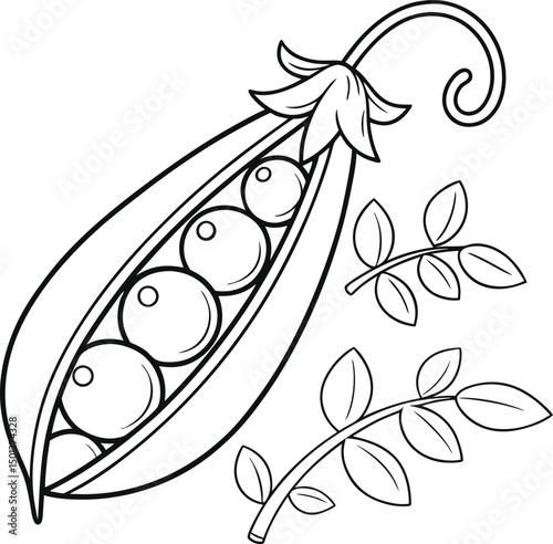 Adorable Pea Pod Coloring Page with Giggling Peas