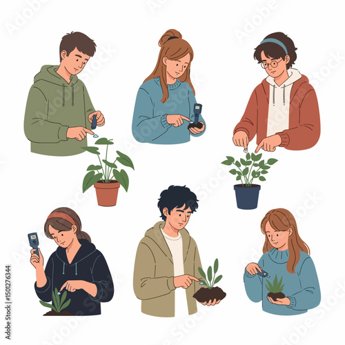 People testing plants and soil ph