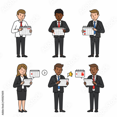 Business people planning events and using calendar
